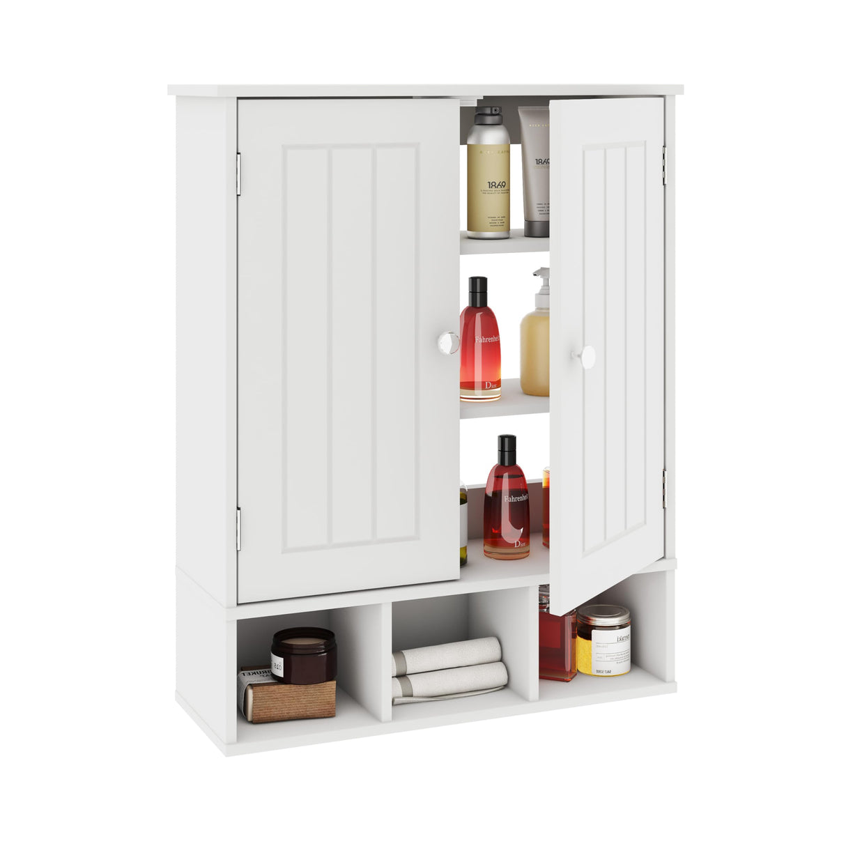 Bathroom Medicine Cabinet 2 Doors with 3 Open Shelves, Over The Toilet Storage