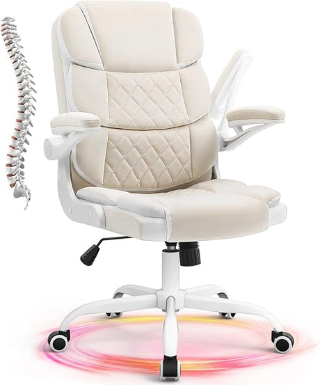 Ergonomic Office Chair Pink PU Leather Desk Chairs Computer Chair with Wheels