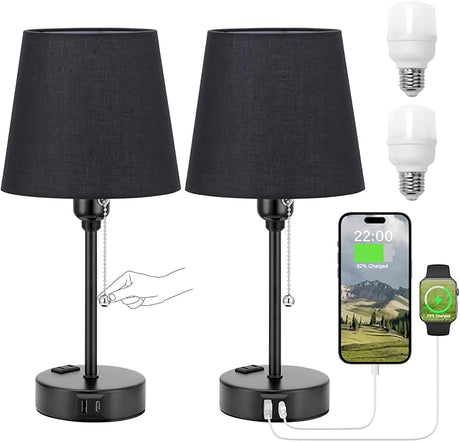 Grey Bedside Lamps for Bedrooms Set of 2 - Table Nightstand Lamp with 3 Color Modes,