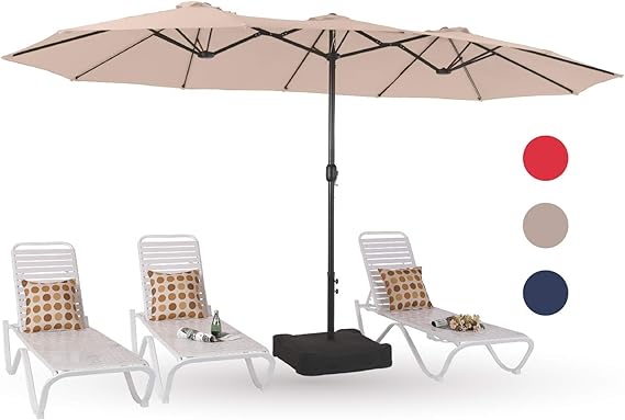 15ft Large Patio Umbrellas with Base, Outdoor Double-Sided Rectangle Market Umbrella