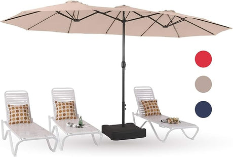 15ft Large Patio Umbrellas with Base, Outdoor Double-Sided Rectangle Market Umbrella for Pool Lawn Garden,