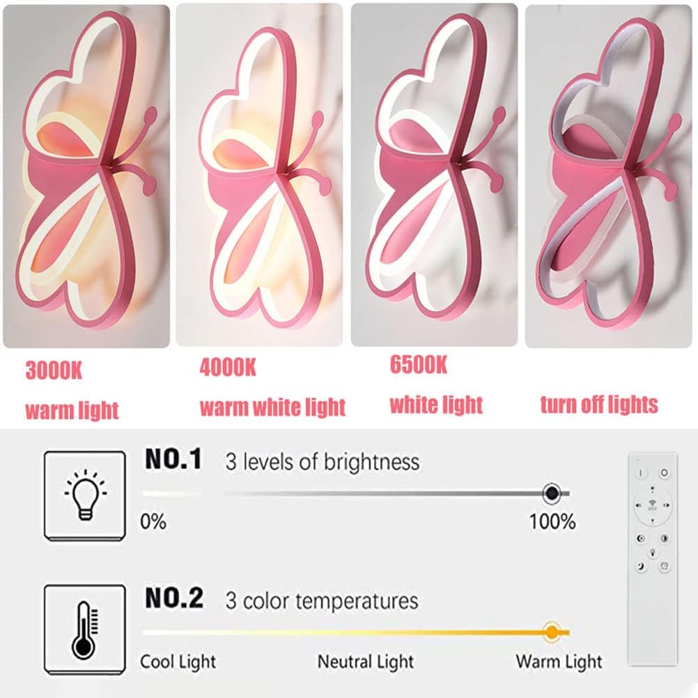 36W LED Ceiling Light - Pink Butterfly Flush Mount with Remote