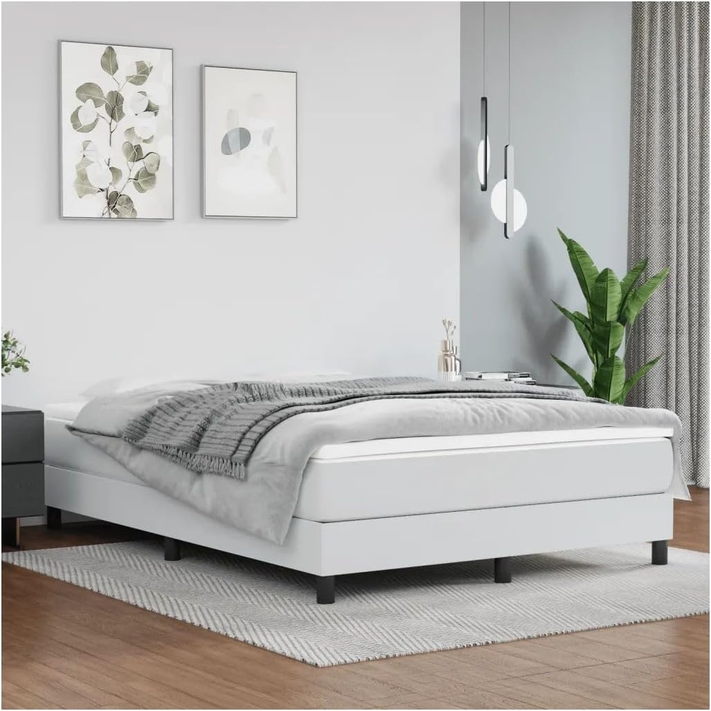 Bed Frame White 53.9"X74.8" Full Faux Leather