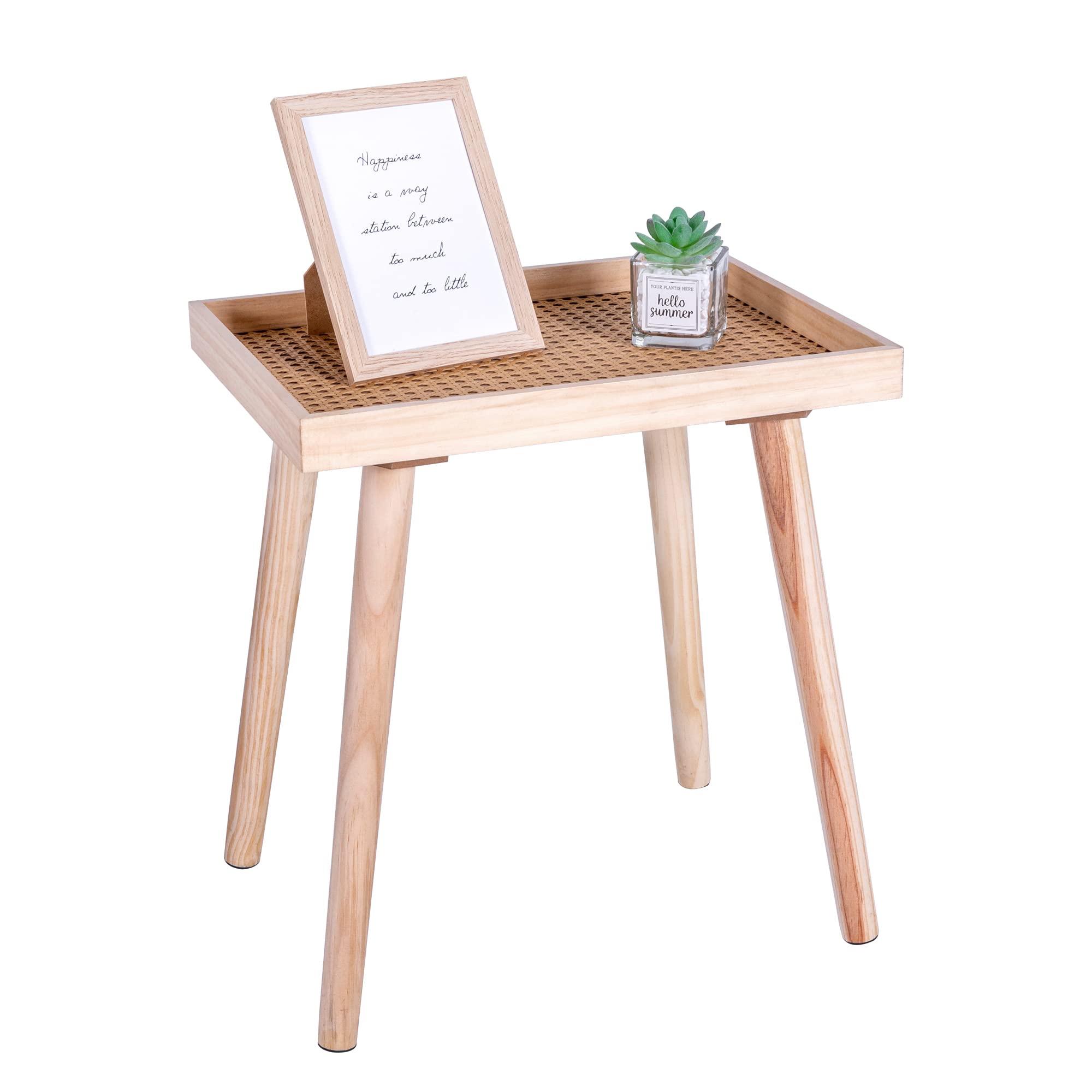 Rattan Side Table Small End Table Wood Accent Table Boho Side Table Rattan nightstand