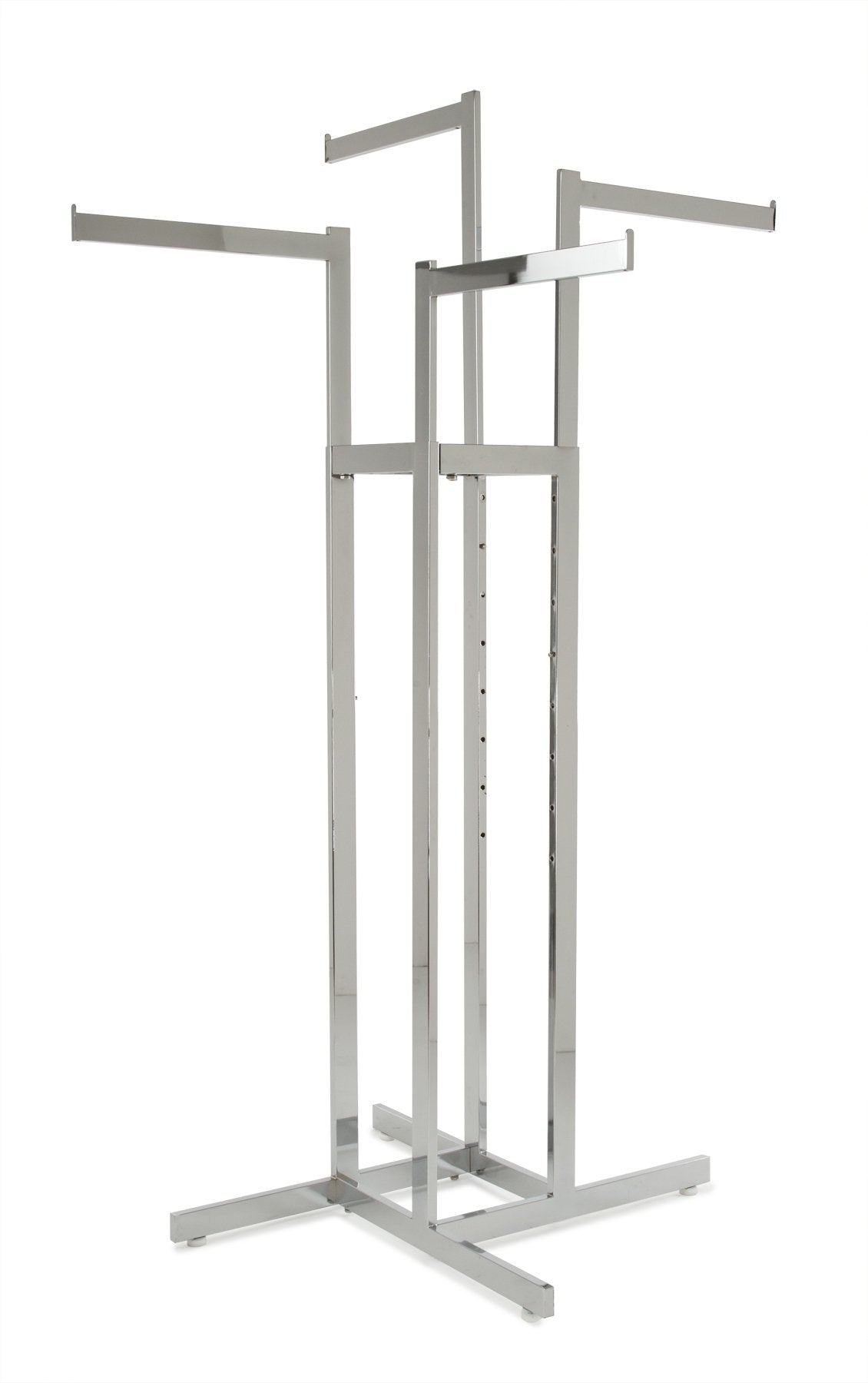 Chrome 4-Way Clothing Rack, Straight Adjustable Height Arms, Rectangular Tubing, Perfect