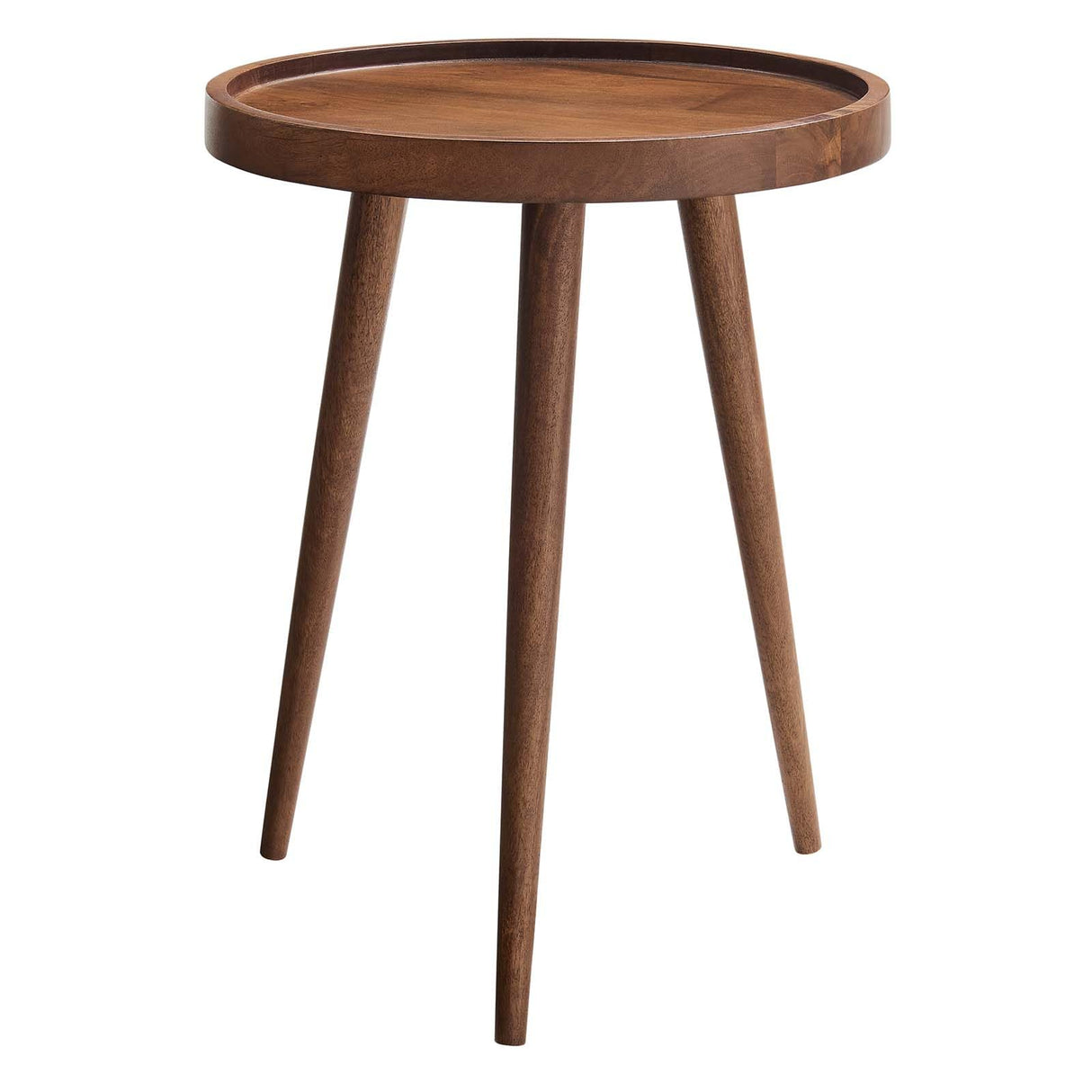 Chiro Solid Wood Side Table in Walnut with Tray Top - Mid-Century Modern Round Accent Table - Small Bedside Table