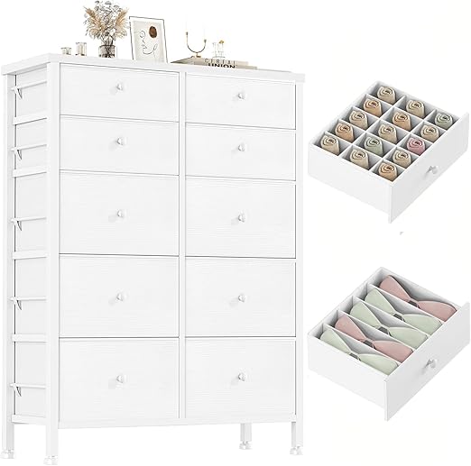 White Dresser for Bedroom 6 Drawer Organizers Fabric Storage Chest Tower