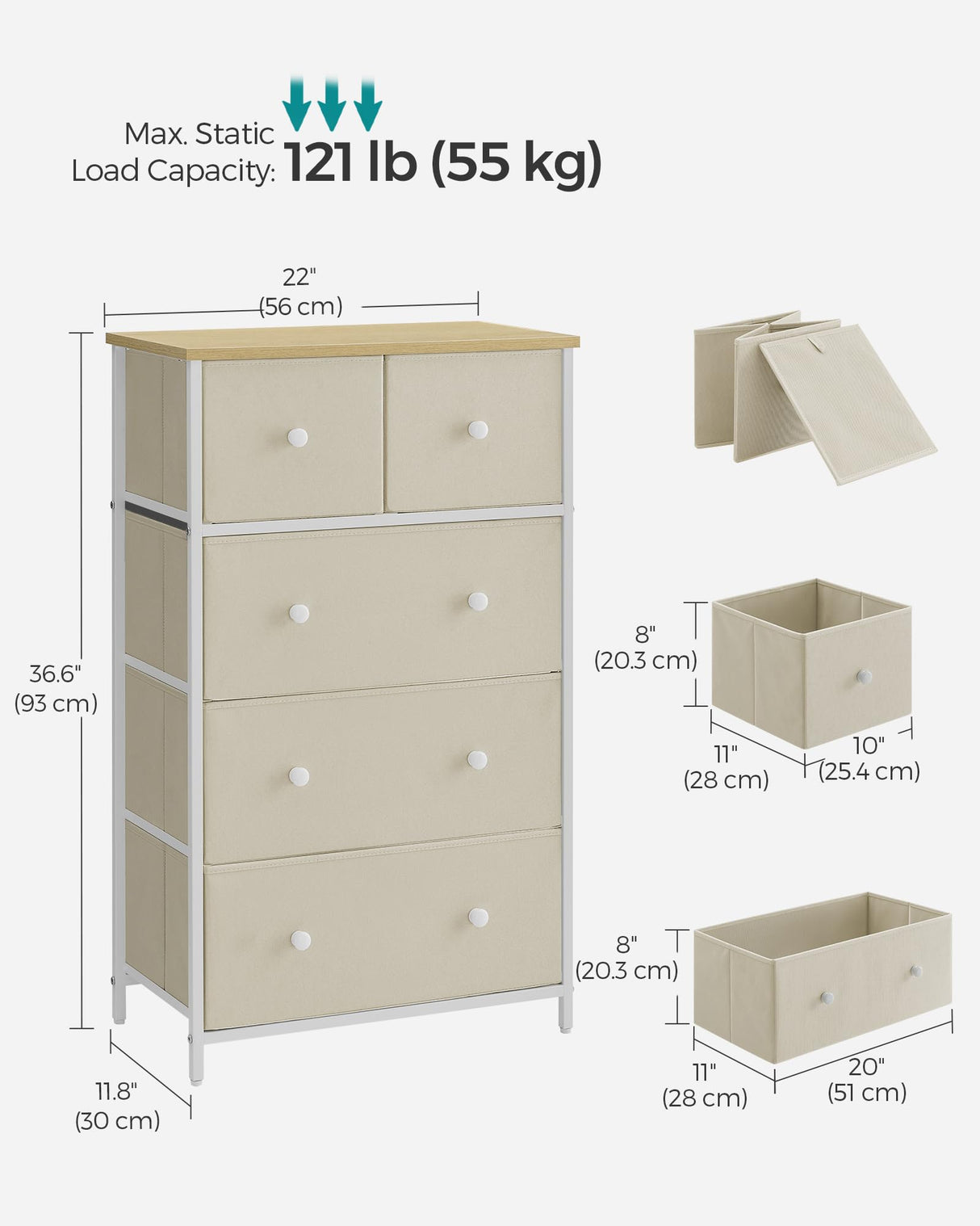 Storage Tower with 5 Fabric Drawers