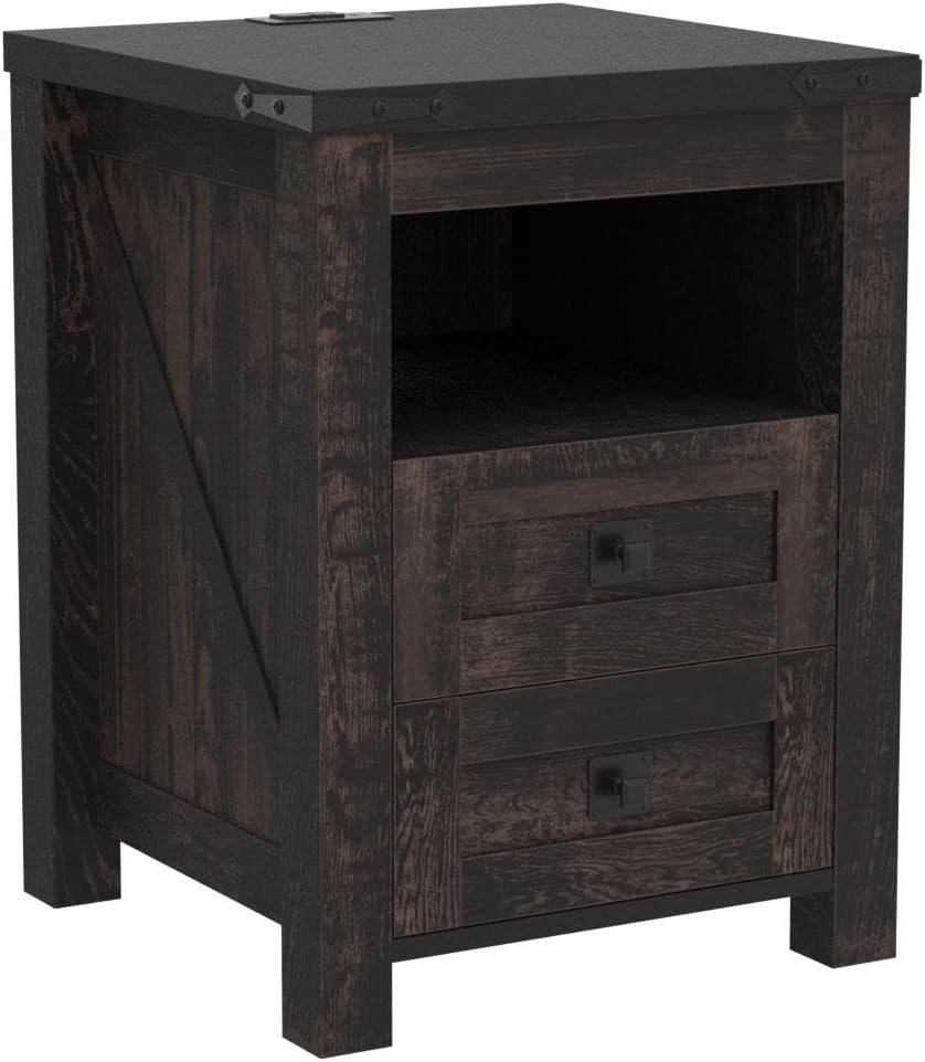 Nightstand with Charging Station, End Table, Side Table with 2 Drawers Storage Cabinet for Bedroom,