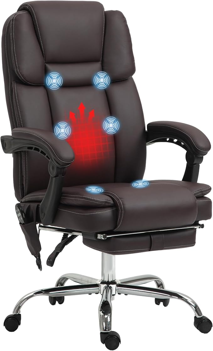 Massage Office Chair with 6 Vibration Points, Heated Reclining PU Leather Computer Chair