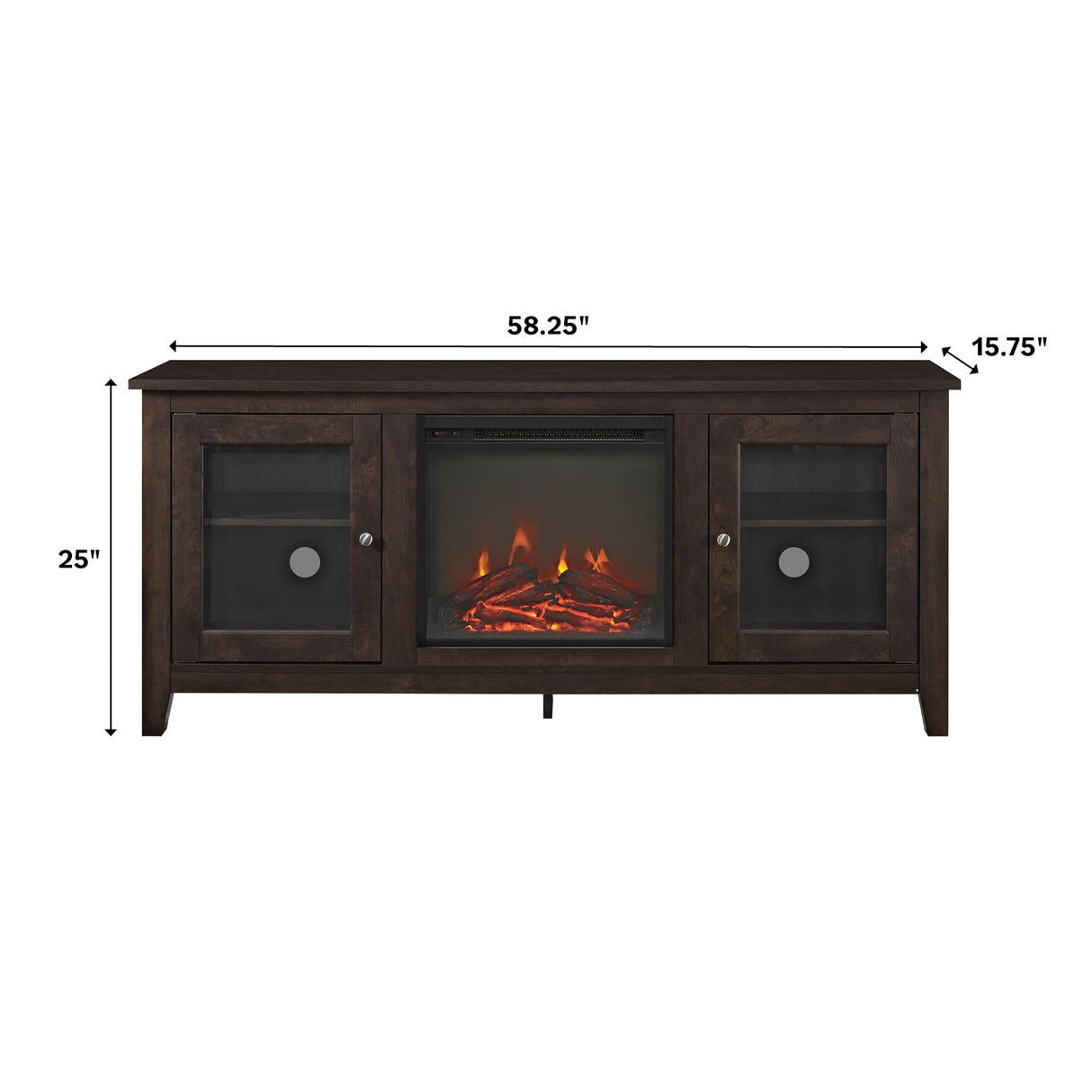 Rustic Wood and Glass Fireplace TV Stand for TV's up to 64" Flat Screen Living Room