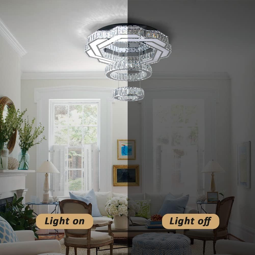 22.5" Crystal Chandeliers Living Room Modern Chandelier Crystal Ceiling Light LED 2