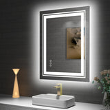 Snowdool LED Bathroom Mirror, 30"X36" with Front and Backlit, Anti-Fog, Bathroom Vanity Mirror for Wall, Memory Function, Stepless Dimmable, Tempered Glass (Horizontal/Vertical)