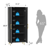 69” Tall Storage Cabinet - Black Storage Cabinet w/ 2 Doors and Adjustable Shelves