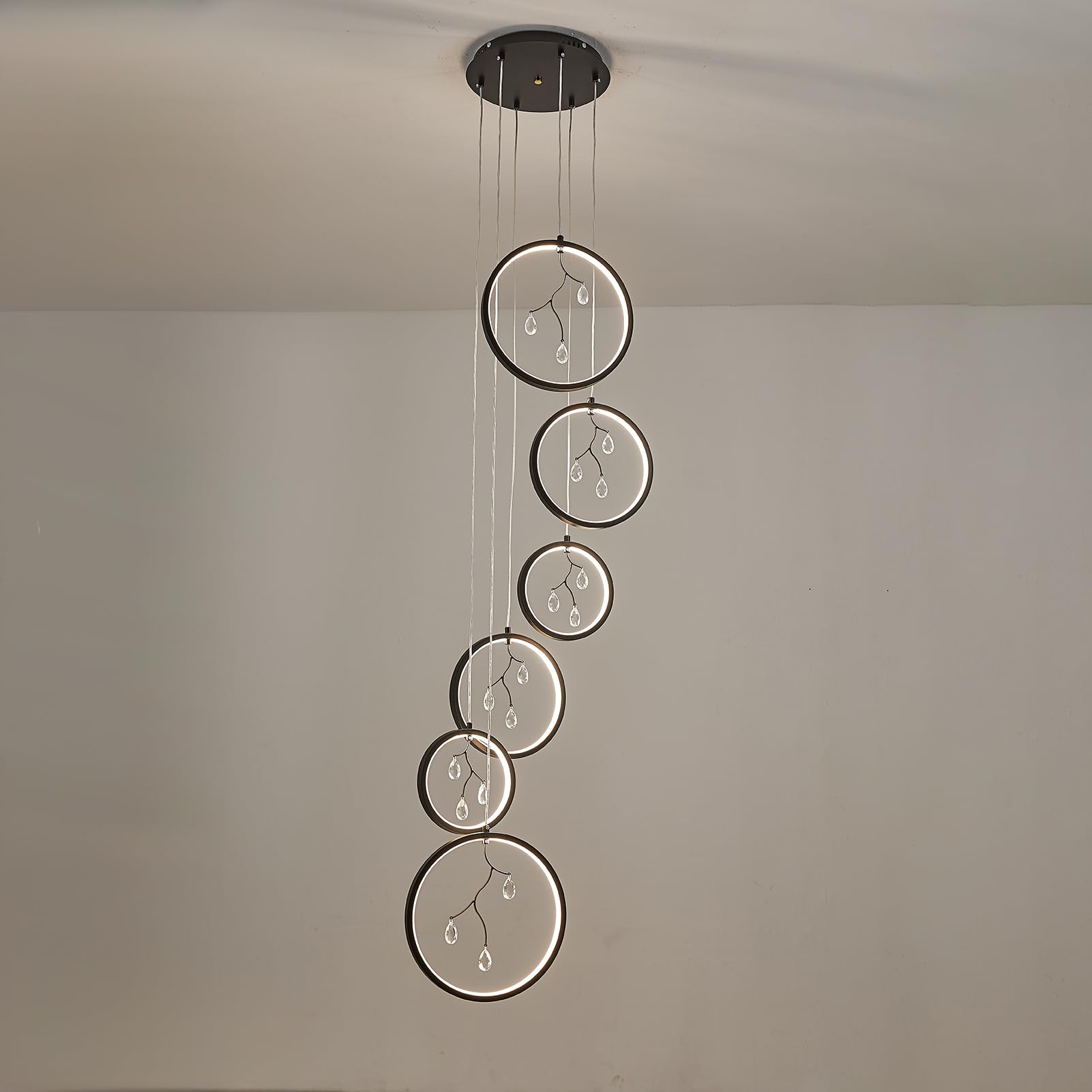 Black Staircase Crystal Chandeliers Modern Chandelier Light Fixture Foyer Chandeliers