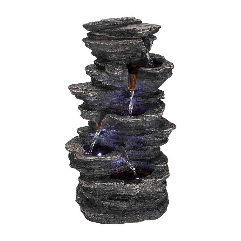 Large Rockery Tabletop Fountain - 15.7"H Resin Crafted Stacked Rockery Waterfall Fountain
