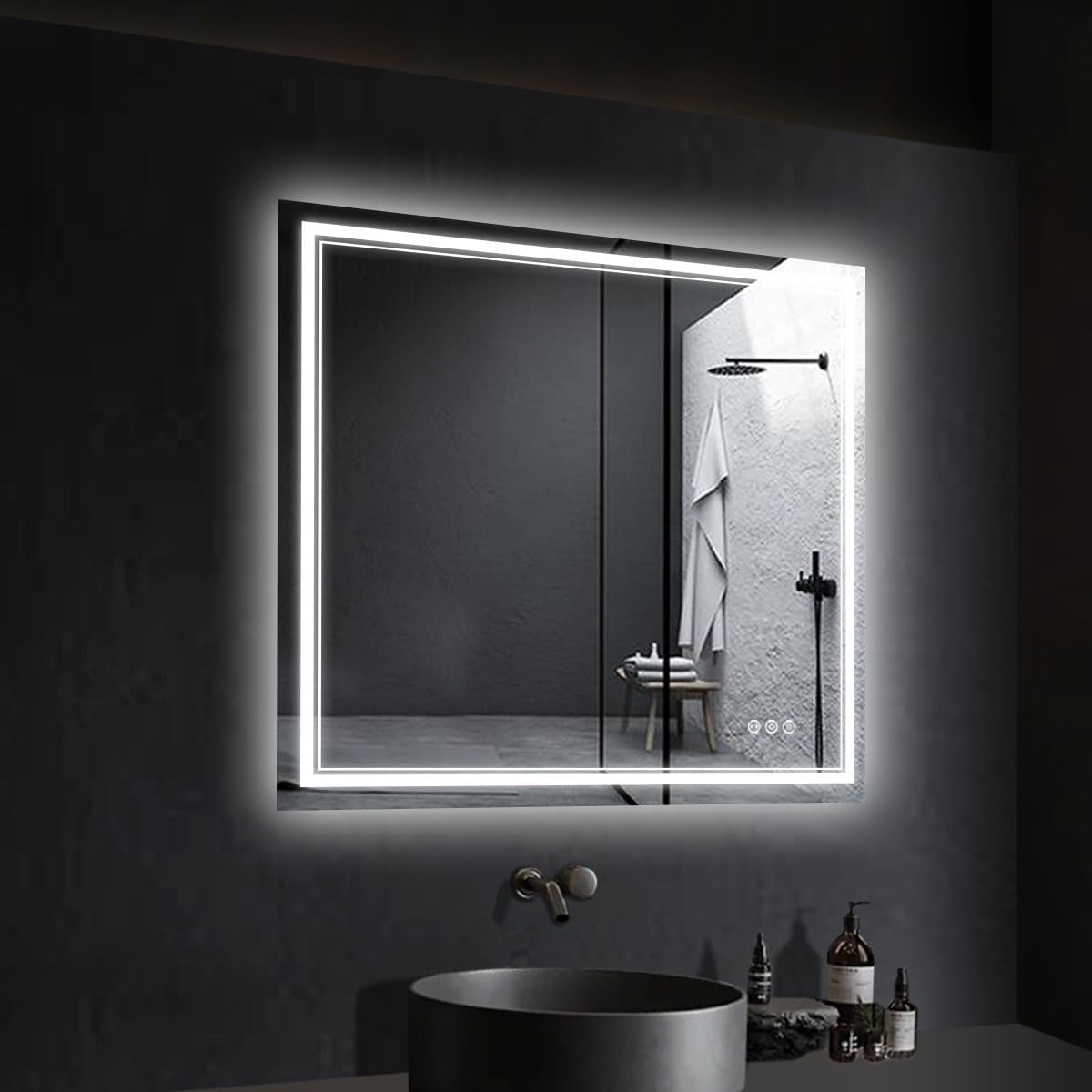 LED Bathroom Mirror 36" x 36", Frameless, Front and Backlight, Motion Sensor, Shatter-Proof, Wall