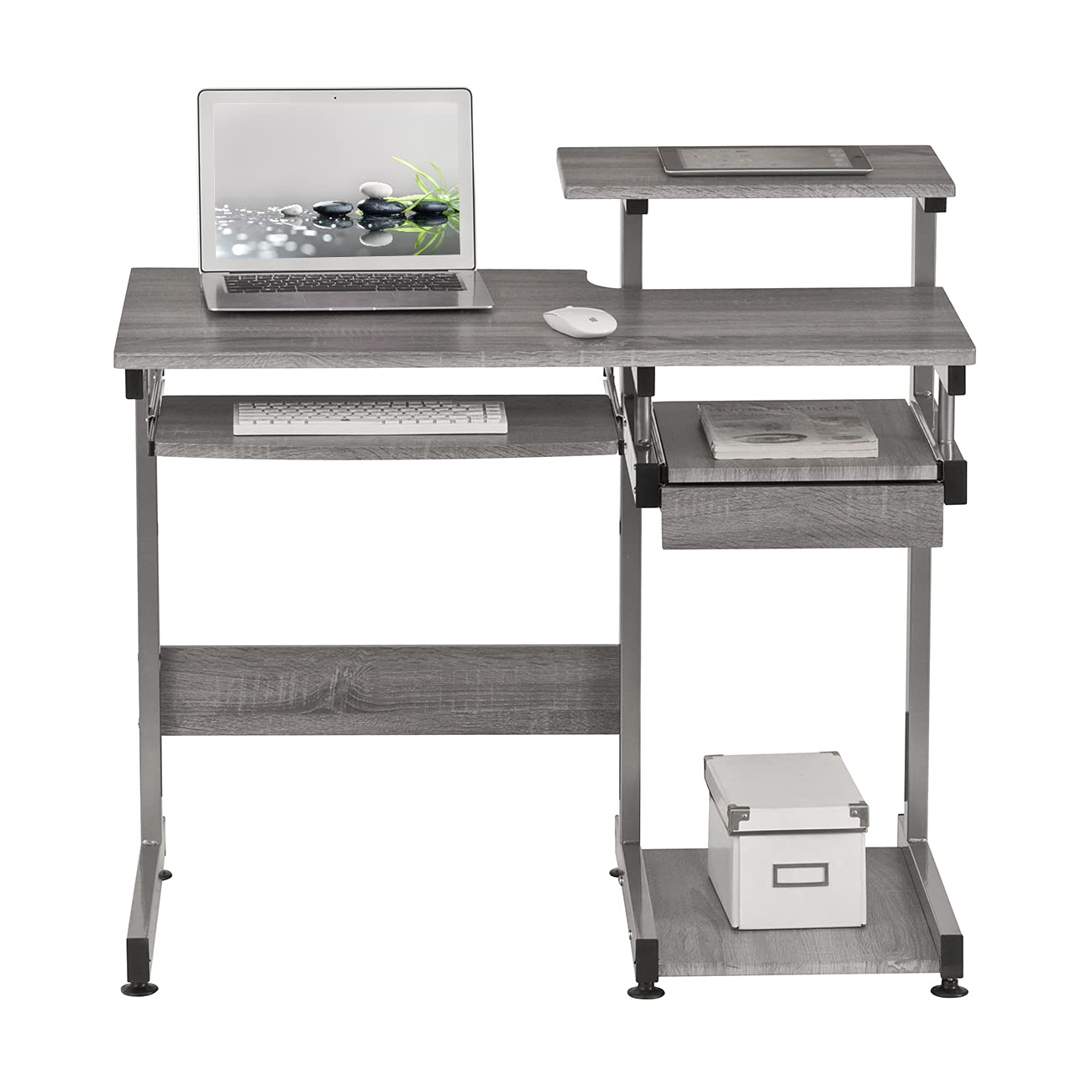 Complete Computer Workstation Desk, Gray, 37.75" W x 22" D x 35" H,Grey