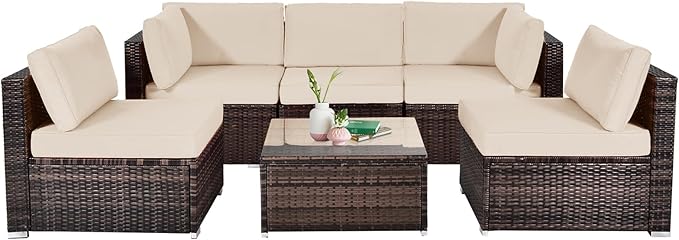 6 Pieces Outdoor Patio Furniture Set, PE Rattan Conversation Set