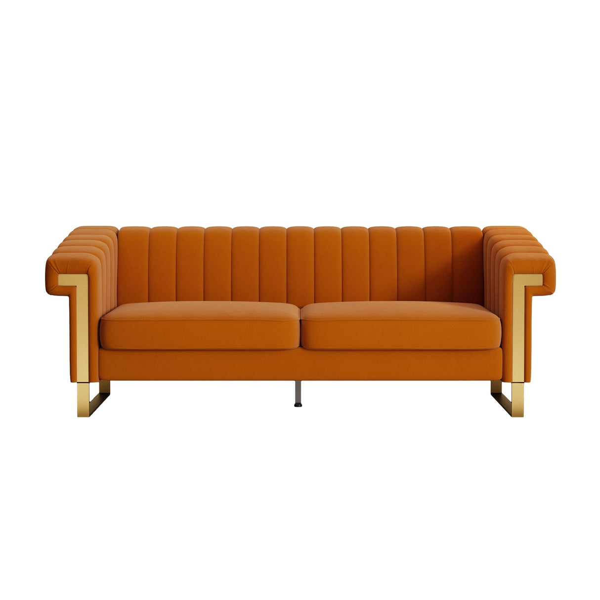 84" Velvet Sleek Channel-Tufted Sofa with Armrest and Back Cushions