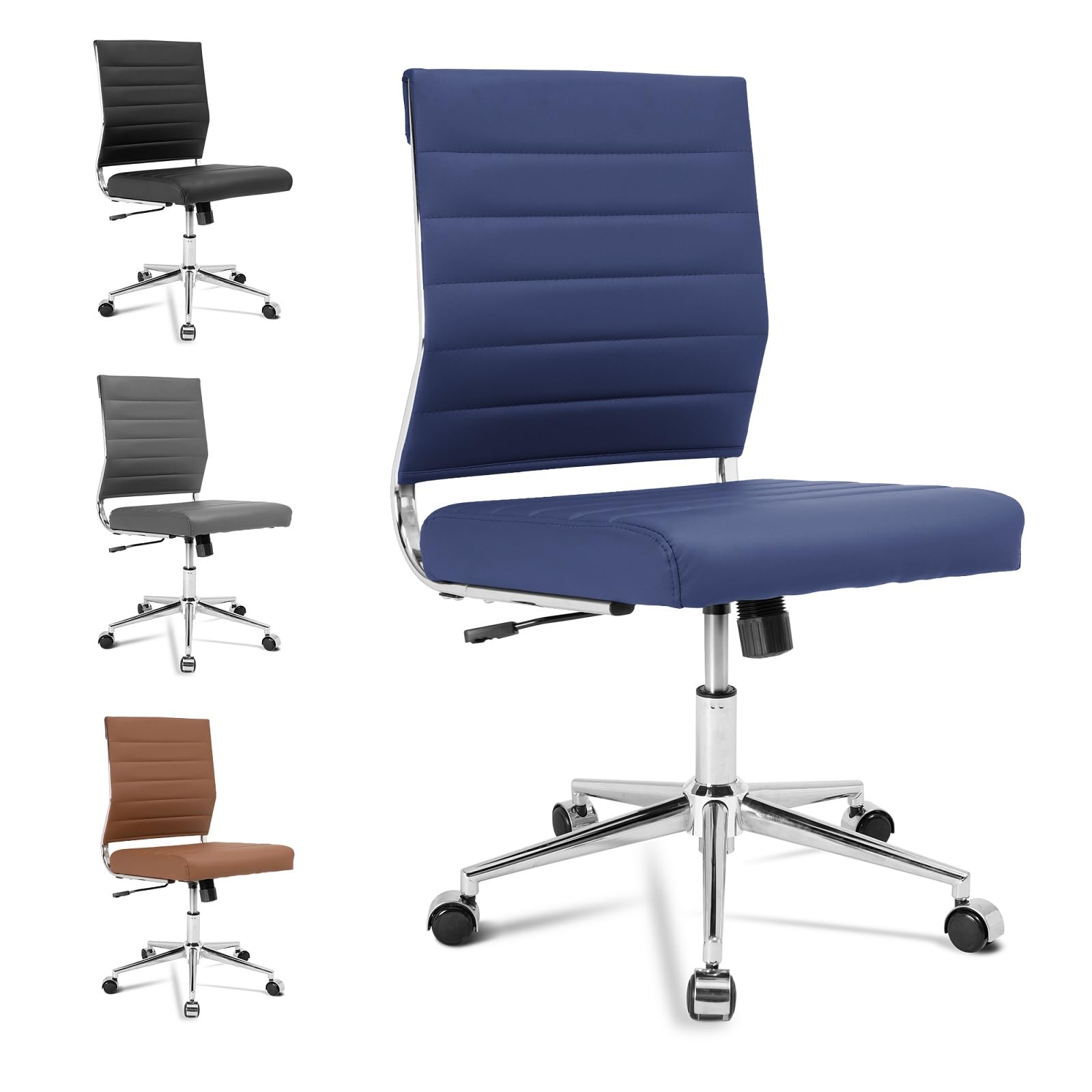 Armless Office Desk Chair, Mid Back Ergonomic Swivel Conference Room Chair