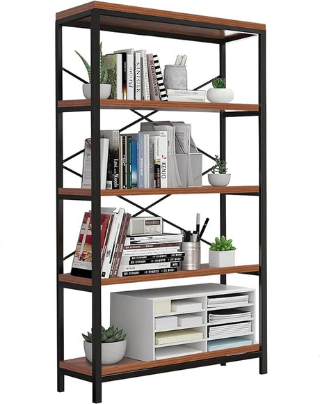 Tier Industrial Bookshelf, Vintage Standing Storage Shelf, Display Shelving Units, Tall Bookcase, Industrial Metal Book Shelves for Living Room Bedroom and Home Office