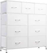 9-Drawer Dresser, Fabric Storage Tower for Bedroom, Hallway, Entryway, Closet, Tall Chest Organizer Unit with Fabric Bins, Steel Frame, Wood Top, Easy Pull Handle, Floral Painted