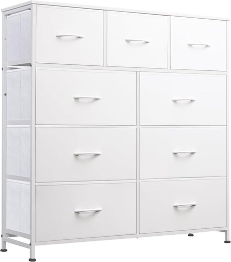 9-Drawer Dresser, Fabric Storage Tower for Bedroom, Hallway, Entryway, Closet, Tall Chest Organizer Unit with Fabric Bins, Steel Frame, Wood Top, Easy Pull Handle, Floral Painted