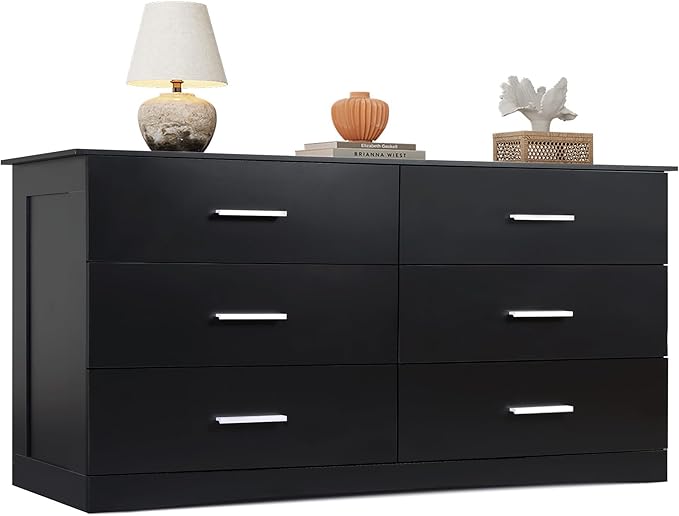 Wood Dresser for Bedroom, Wide Chest of Drawers with 6 Drawers, Large Brown Storage