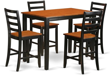 YAFA5-BLK-W 5 Piece Counter Height Dining Table Set Includes a Rectangle Wooden Table and 4 Kitchen Dining Chairs, \