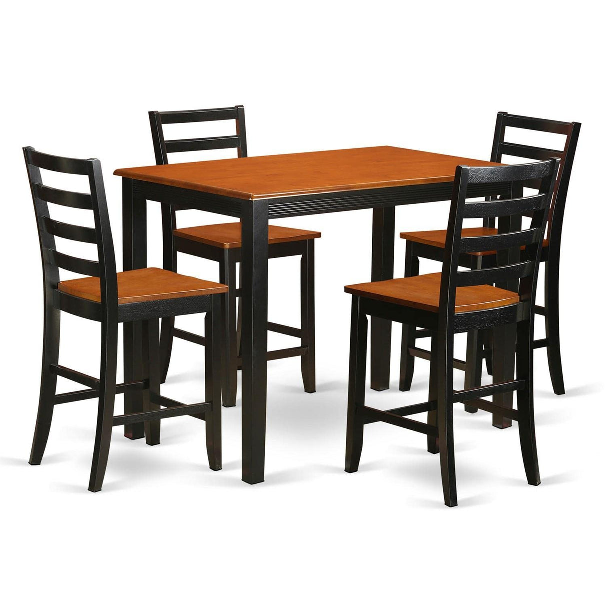 YAFA5-BLK-W 5 Piece Counter Height Dining Table Set Includes a Rectangle Wooden Table and 4 Kitchen Dining Chairs, \