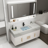 39" White Floating Bathroom Vanity Set Stone Top Wall Mounted Bathroom Cabinet