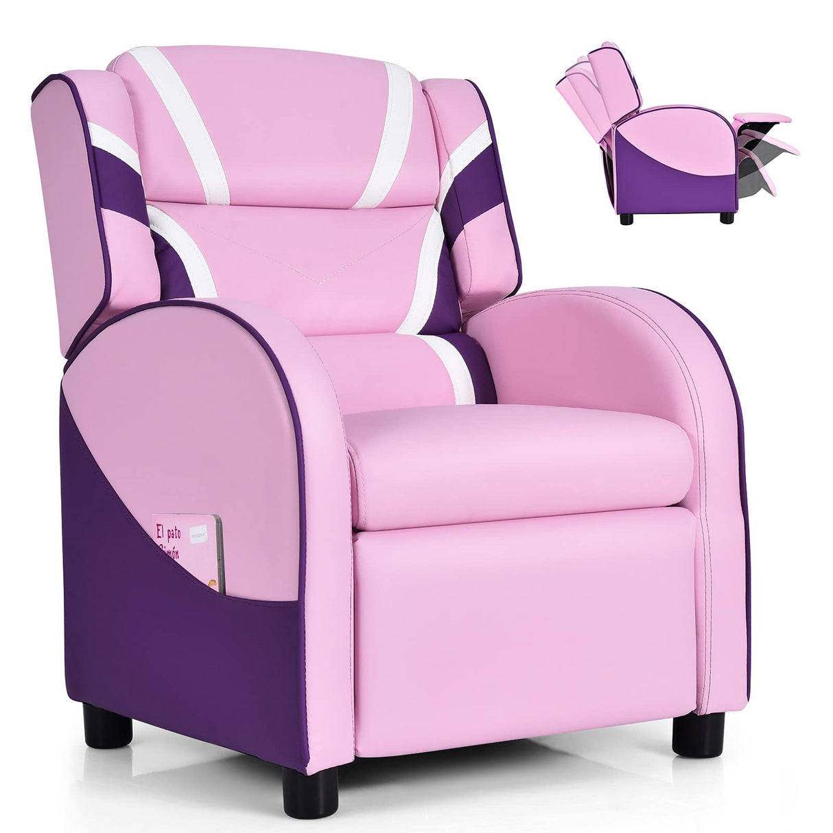 Kids Recliner, Gaming Recliner Chair w/Footrest, Headrest, Lumbar Support & Side Pockets