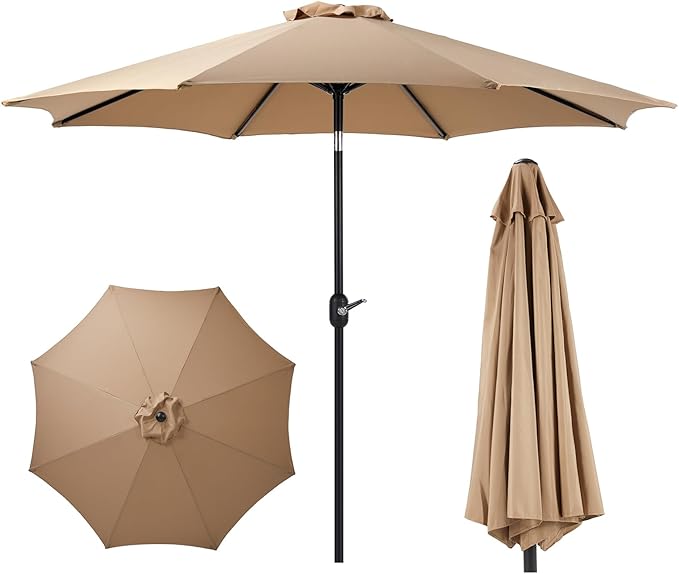 9FT Patio Umbrella with Push Button Tilt and Crank, Outdoor Umbrella