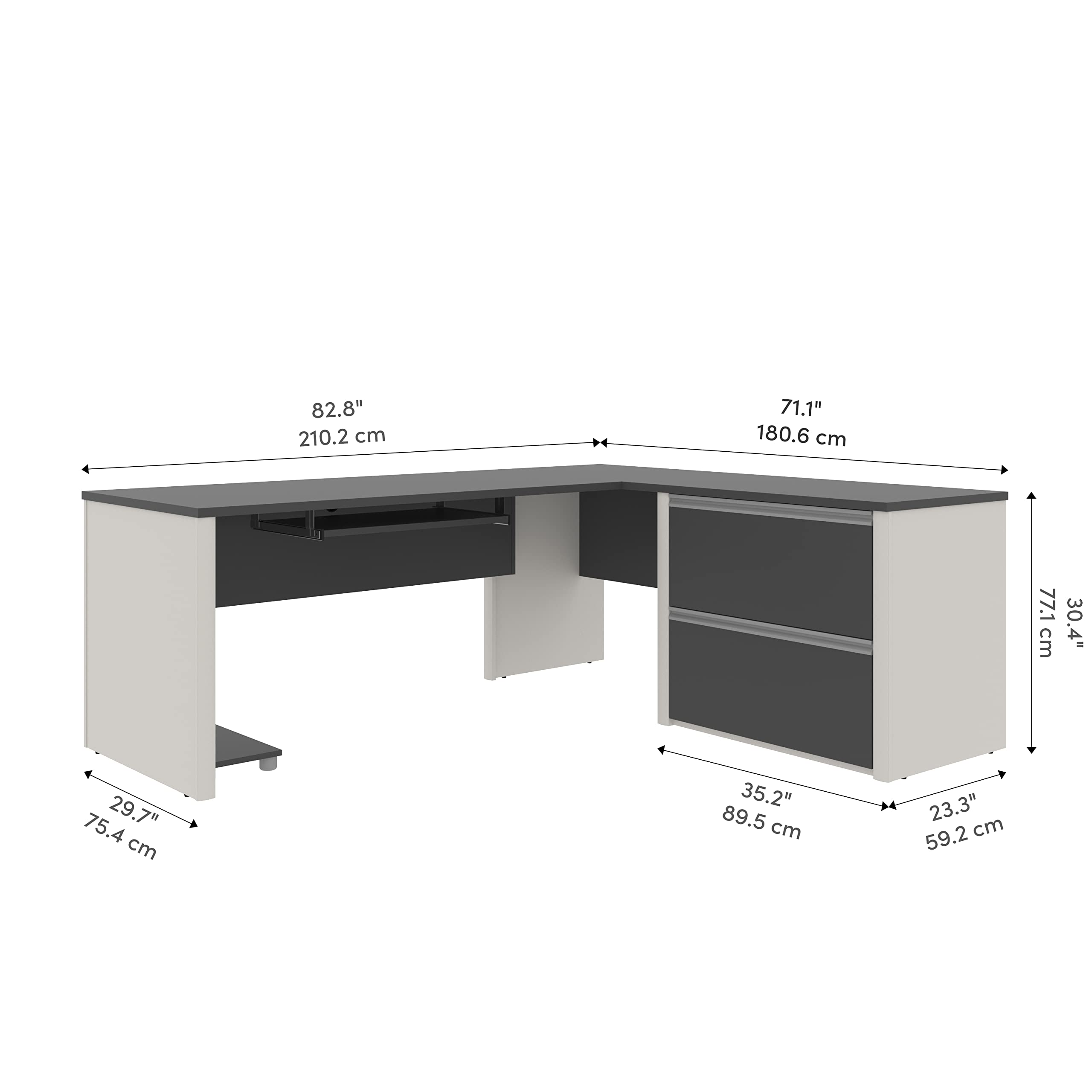 L-Shaped Desk with 1 Oversized Pedestal in Sandstone & Slate