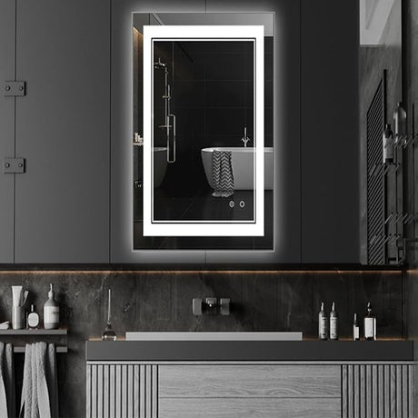 24" x 40" LED Bathroom Mirror Wall-Mounted Vanity Anti-Fog Mirror Dimmable Adjustable