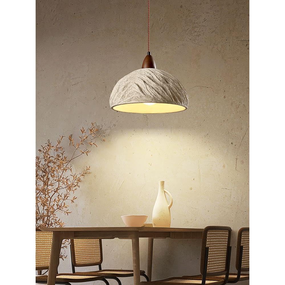 Wabi Sabi Concrete Pendant Light 10.8" Grey Textured Lampshade