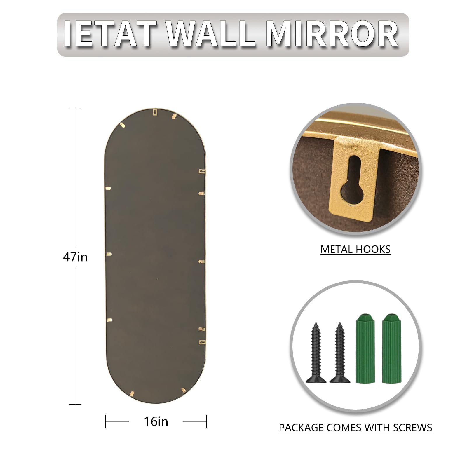 Antique Gold Oval Full Length Mirror - Baroque Beaded Wall Mirror 47"x16"