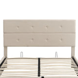 Upholstered Platform Bed, Queen, Beige (500lb Capacity), Gas Lift Storage, Tufted