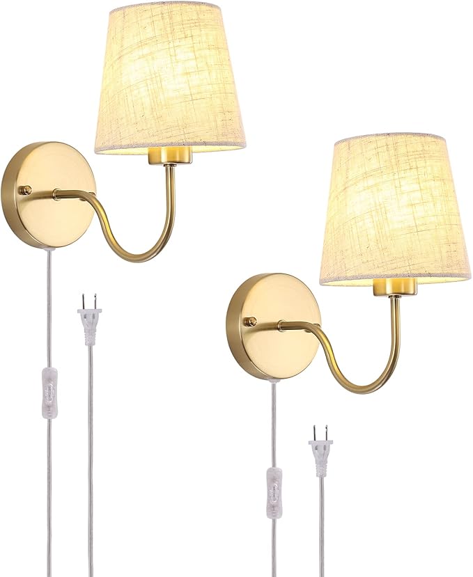 Gold Wall Sconces Set of Two, Modern Sconces Wall Lighting Vintage Wall Light Fixtures