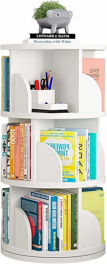 Kids Bookshelf White CD Storage Rack - 360° Rotatable 2/3/4/5-layer Children