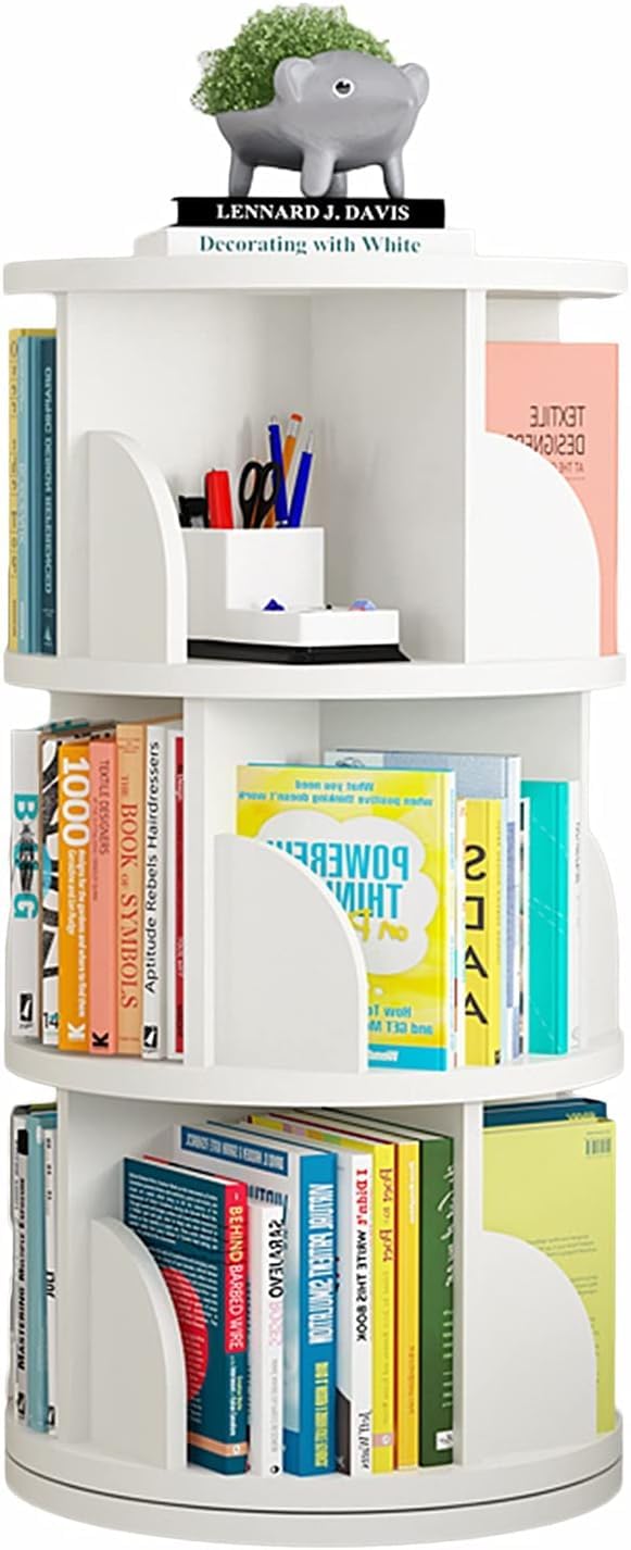 Kids Bookshelf White CD Storage Rack - 360° Rotatable 2/3/4/5-layer Children