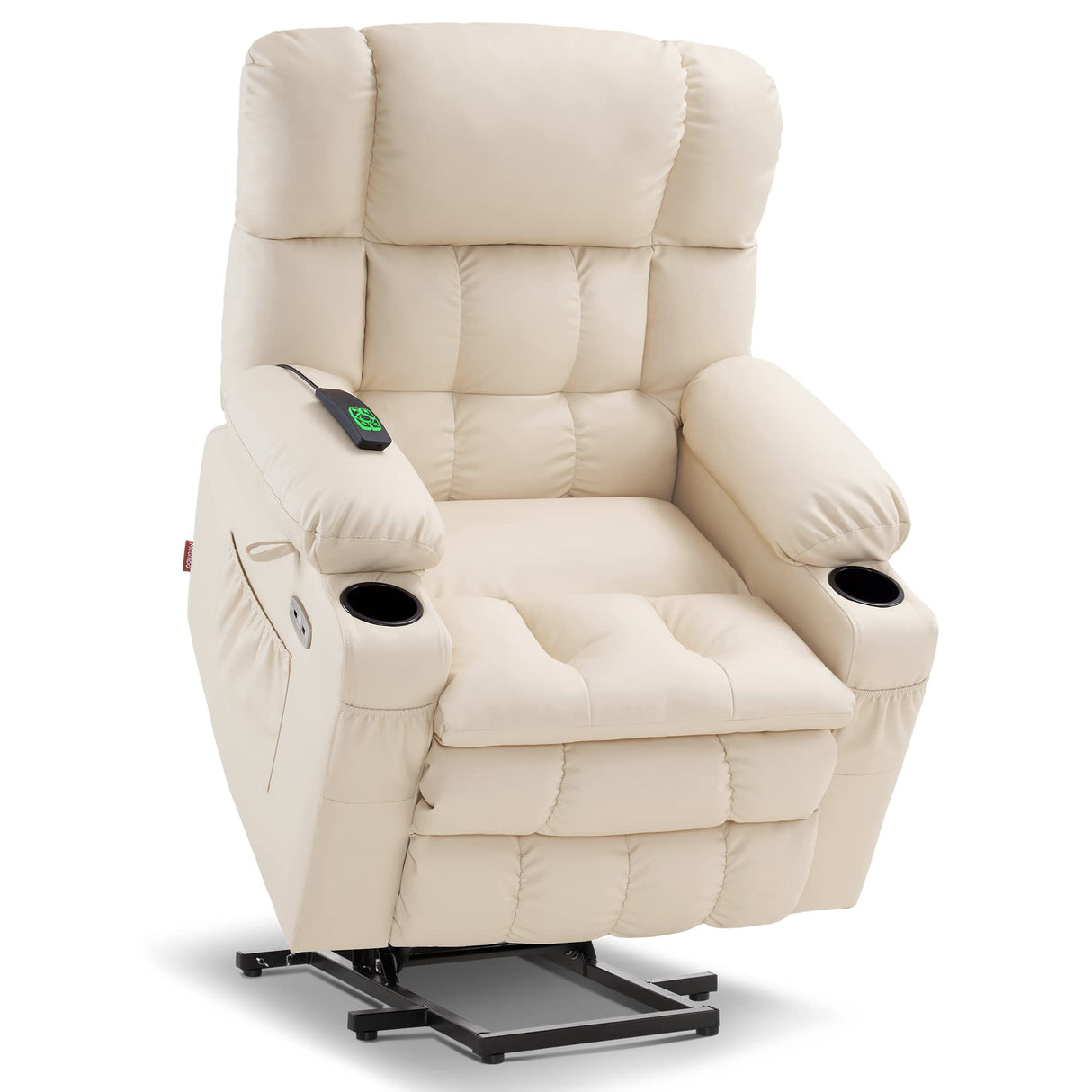 MCombo Medium Dual Motor Power Lift Recliner Chair with Massage and Heat for Elderly, Infinite Position, USB Ports, Cup Holders, Extended Footrest, Faux Leather 7890(Cream White)