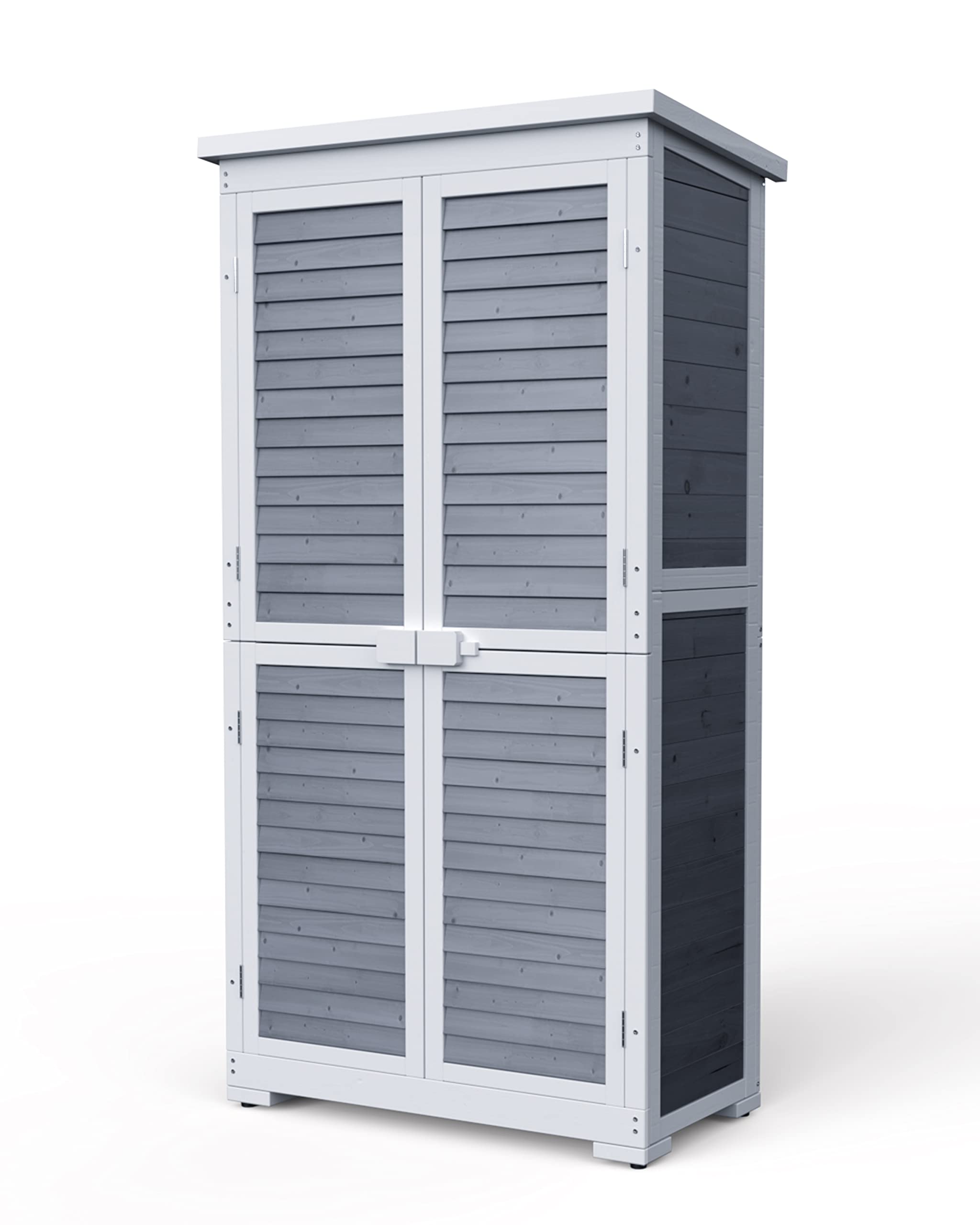 Outdoor Storage Cabinet with 3 Shelves, Double Lockable Wooden Garden Shed