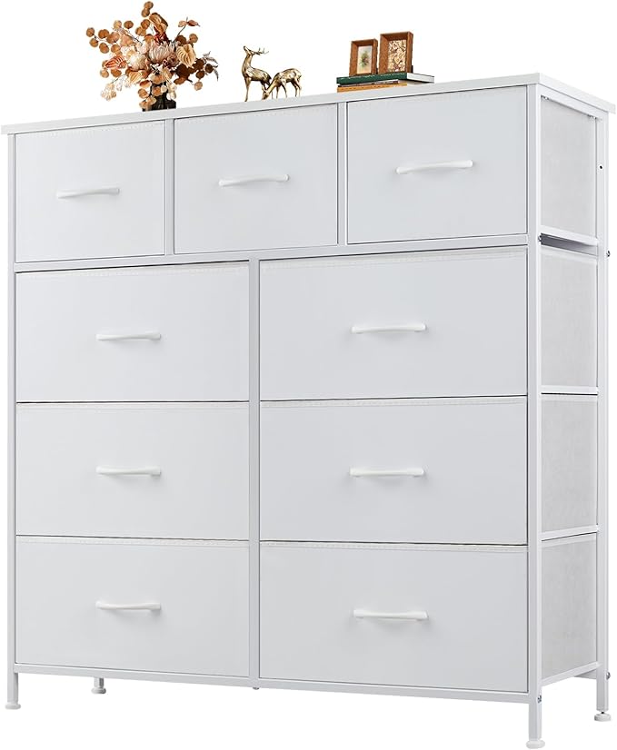 Dresser for Bedroom, Tall Dresser with 5 Drawers, Storage Tower with Fabric Bins,