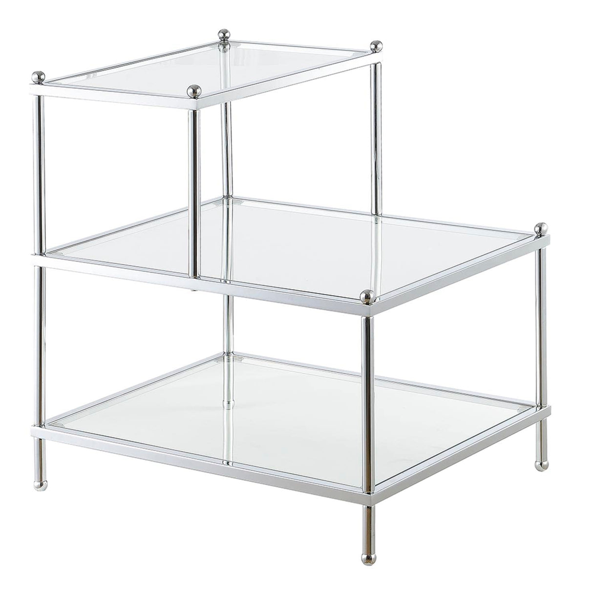 Royal Crest 3 Tier Step End Table, Clear Glass / Chrome Frame