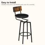 Bar Stools, Set of 2 Bar Stools with PU Upholstered, Bar Chairs with Footrest and Back