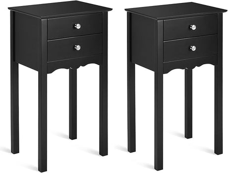 2 Pcs End Table w/ 2 Drawers Side Table Nightstand Multi-Purpose Accent Table Living Room