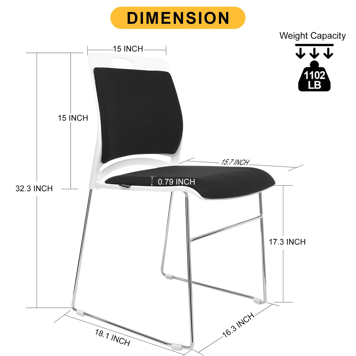 Stacking Chairs Set Black Stackable Home Office Guest Chair Set with Padded Seat