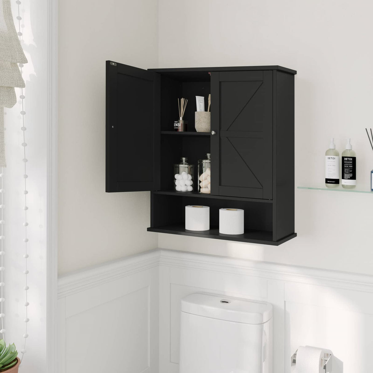 Two Door Wall Cabinet, Wooden Medicine Cabinet, Wall Mounted Bathroom Storage Cabinet